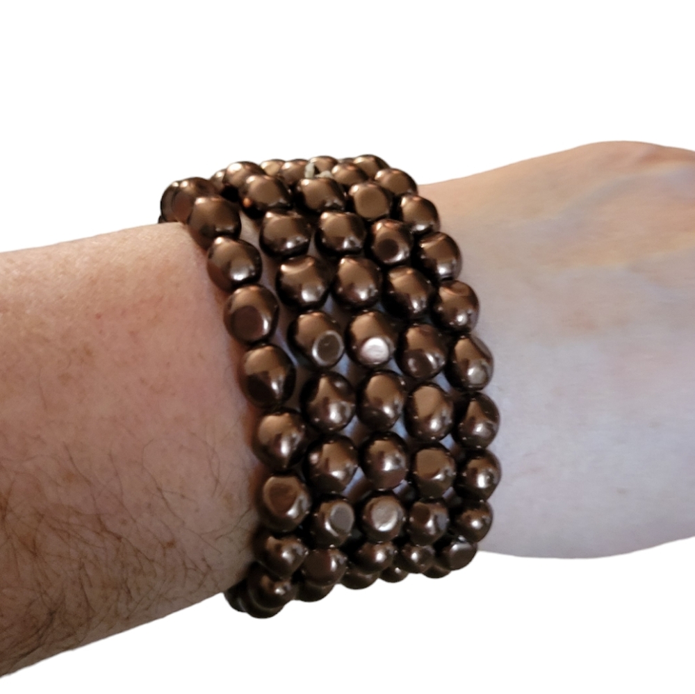 Faux Pearl Multi Strand Bracelet Brown
